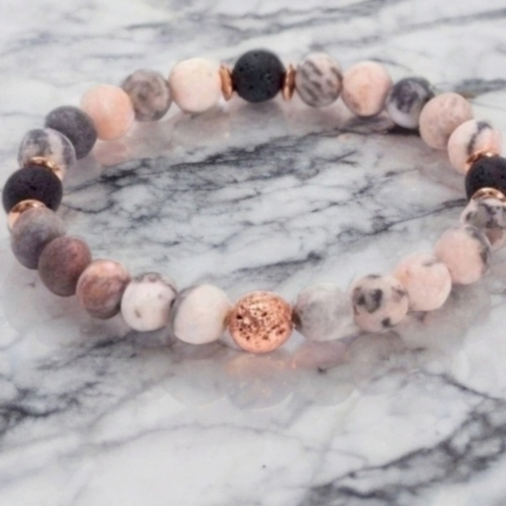 ANTHROPOLOGIE VOLCANIC STONE PINK ZEBRA JASPER & AGATE BRACELET